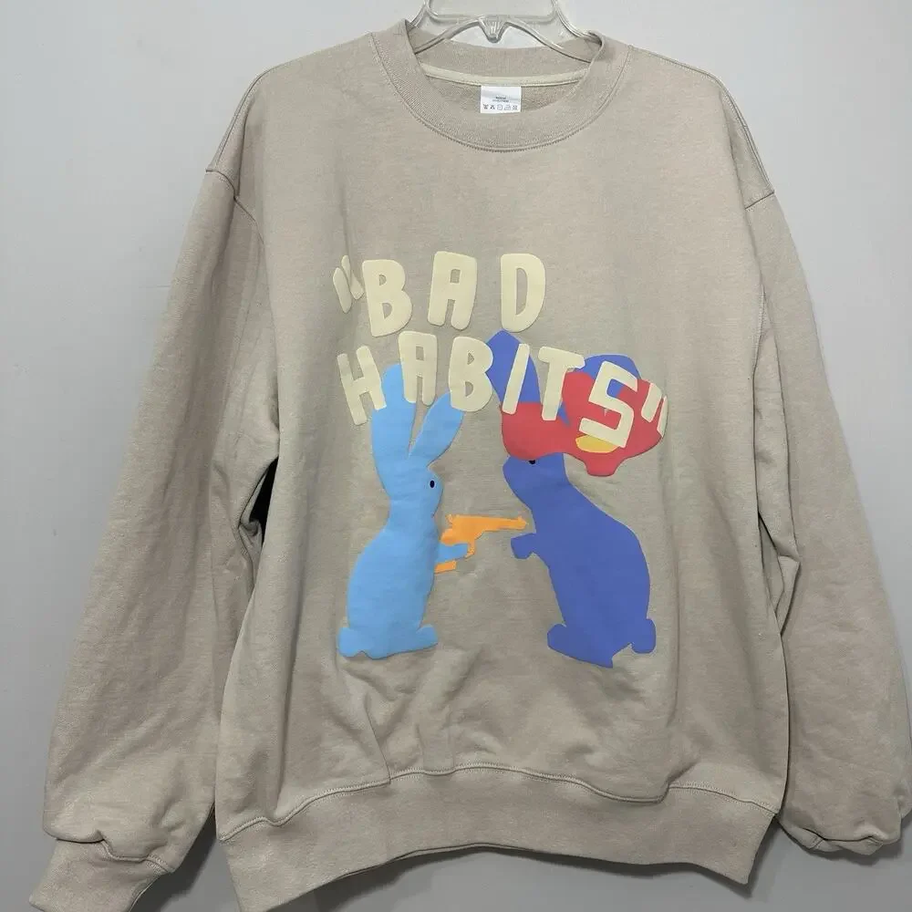 Punk Rock Bunny Graphic Mens Sweatshirt Edgy Streetwear Grunge Pullover Dark - Picture 7 of 8